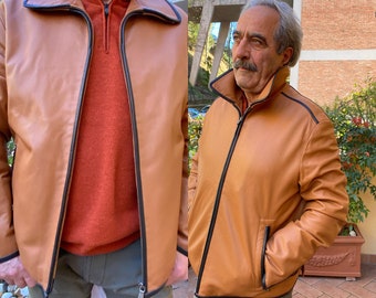 90s Vintage Jacket leather Pierre Cardin/Beige jacket/Design Jacket Pierre Cardin/Pierre Cardin leather jacket/Trench leather