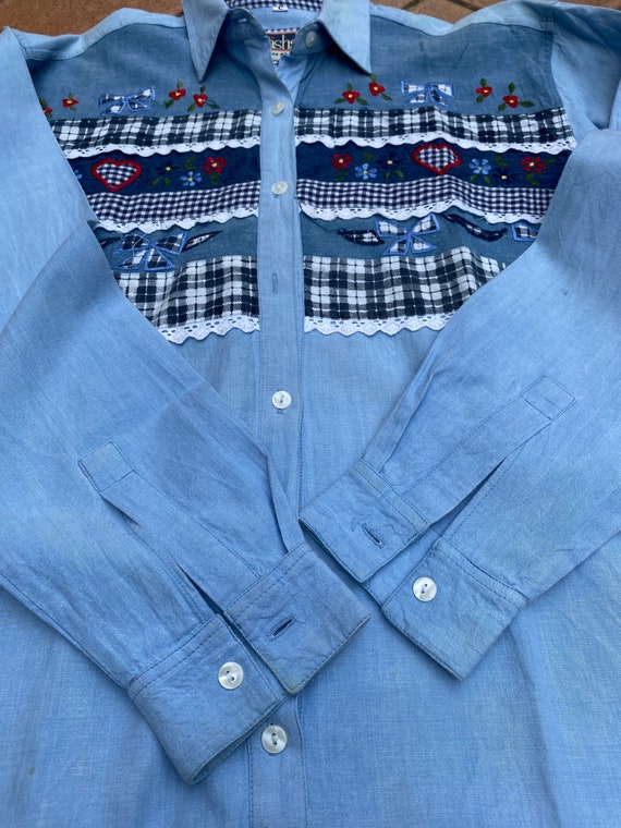 80s Vintage shirt patchwork Aasha Jeans Wear/Blue… - image 4