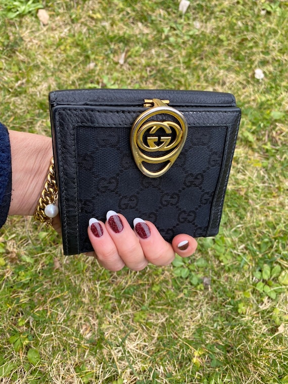 90s Vintage Authentic Wallet Gucci/black Wallet Leather 