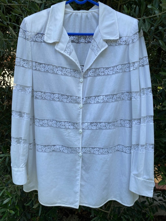 60s Vintage blouse/white shirt cotton/Embroidered… - image 2