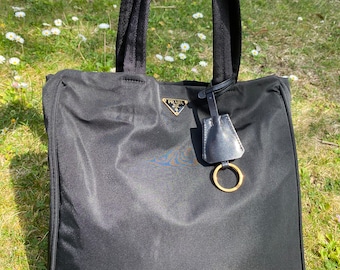 Prada Authentic Vintage Acrylic Chain Black Nylon Shoulder Bag