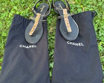 90s vintage Design authentic sandals Chanel/Luxury sandals Chanel/Sandali Chanel/Black gold sandals leather Chanel