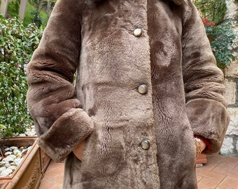 90s vintage eco fur/Vintage brown eco fur jacket/Design eco fur Italy/Fashion coat/Sciuba vintage/brown fur vintage