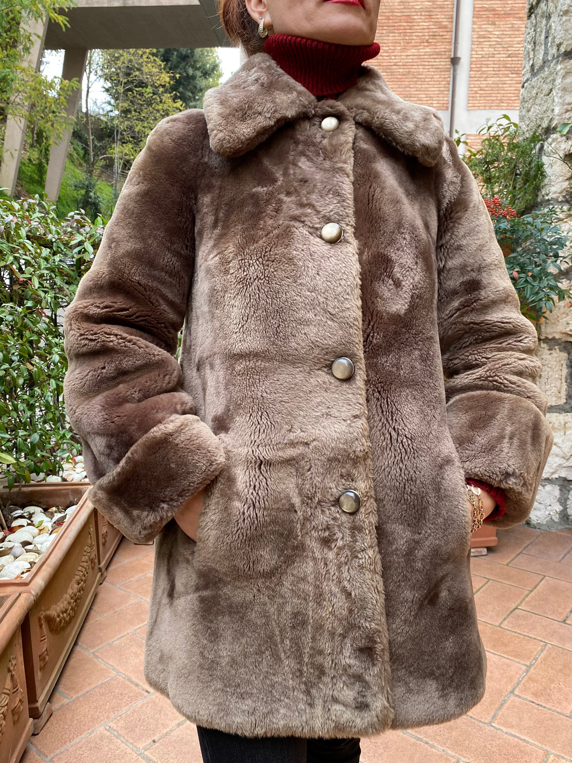 Online Vintage Store  90's Women Faux Fur Lined Coat in Brown