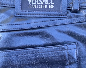 Pantalon vintage des années 90 en cuir Versace Jeans Couture Medusa/Pantalon en cuir noir/Pantalon design Versace/Pantaloni Versace Jeans Couture