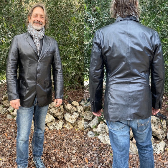 90s Vintage Luxury jacket Gucci/Black jacket leat… - image 1