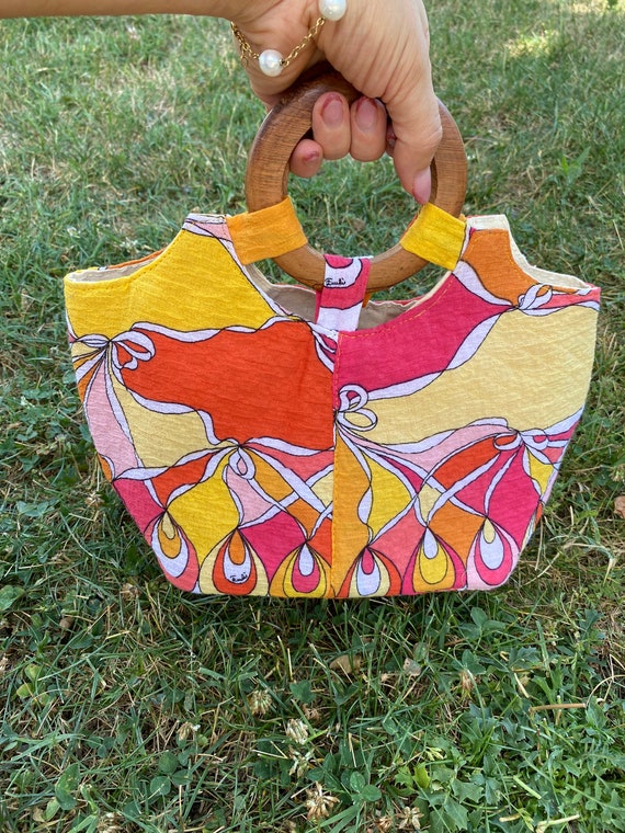 60s Vintage upcycle Pochette Hand Made fabric Emi… - image 2