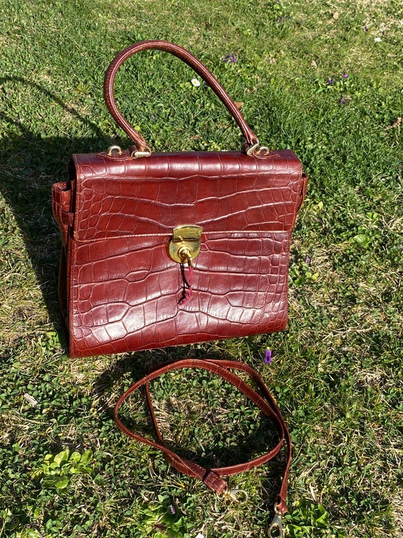70s Style Bag Croco Lanzetti/bordeaux Bag Leather Croc/design - Etsy