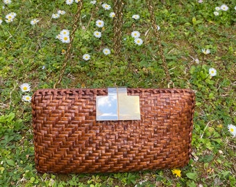 Bolso bandolera años 60 Increíble vintage Monedero Rattan/Bolso mimbre pochette/Diseño Pochette marrón/Bolso mimbre/Bolso rafia toscana/Bolso rattan