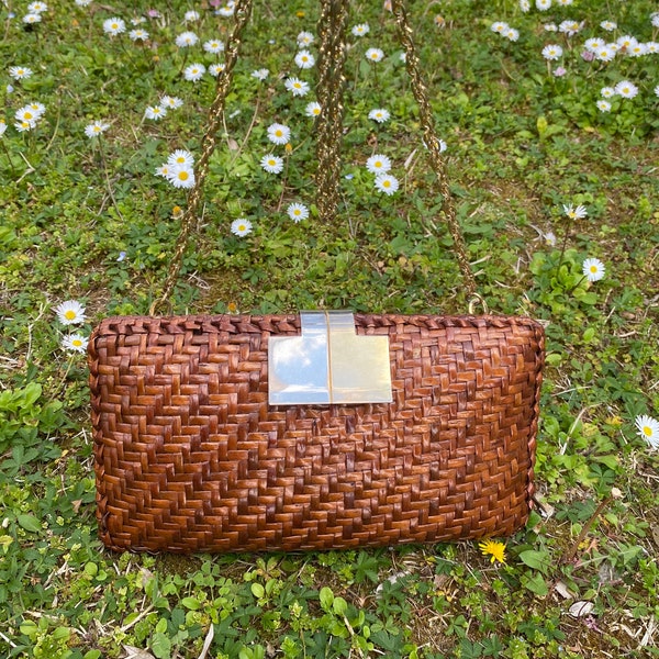 60s Crossbag Amazing vintage Purse Rotin/Wicker pochet bag/Brown Pochette design/Pouch Wicker/Handbag Tuscan raffia/Bag rotin