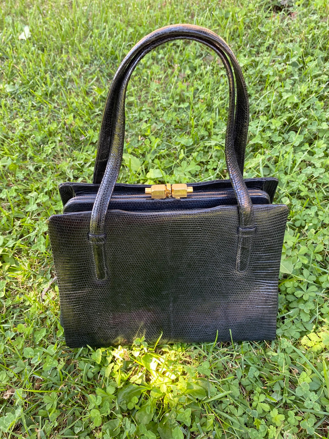 Pochette Vintage En Cuir Reptile Imitation - Couleur Marron - Style Rétro - Occasion