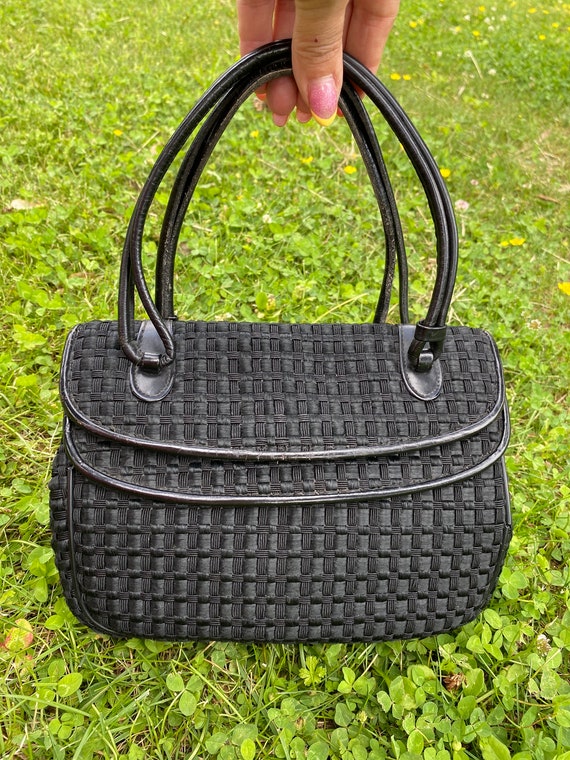 60s Vintage Florenzia pochette/Black Bag Nylon leather/Vintage 60s handbag/Rare Vintage Bag