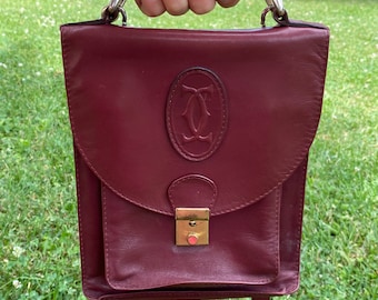 80s Cartier Crossbag vintage/Bordeaux leather bag Cartier/Cartier Vintage shoulder bag/Rare Vintage Cartier crossbody/Design Cartier bag