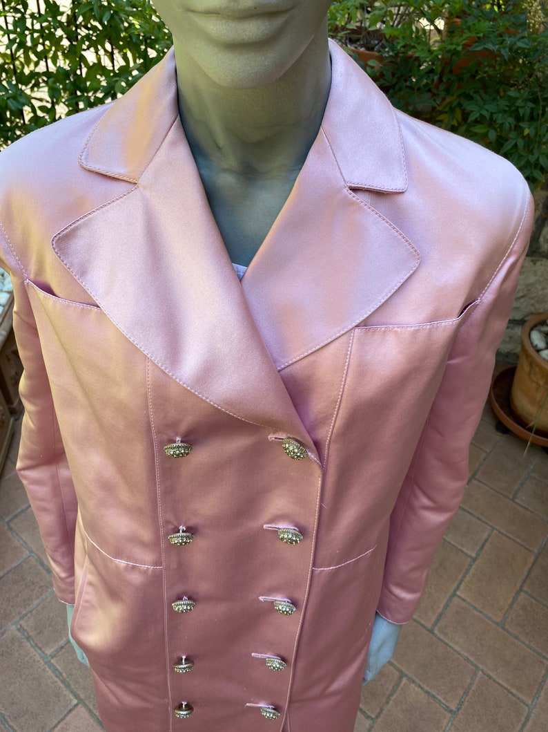 80s Vintage trench coat Valentino Boutique/Design Luxury trench silk Valentino/Pink trench coat Valentino/Ceremony cardigan/Elegant blazer Valentino image 4