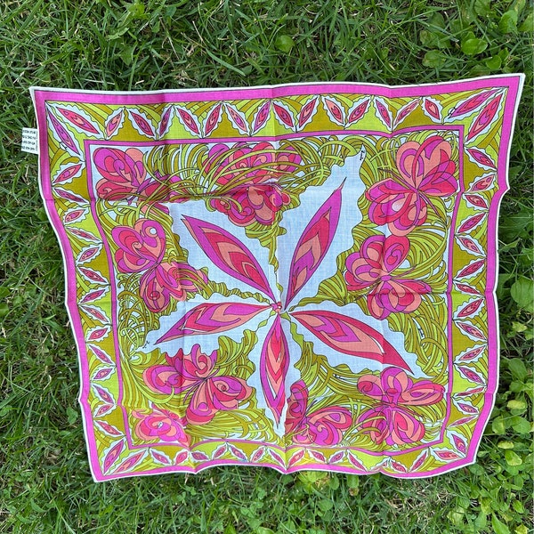 70s Vintage pocket handkerchief Emilio Pucci/Green  pink pocket handkerchief/Vintage fazzoletti Emilio Pucci/Hat handkerchief vintage