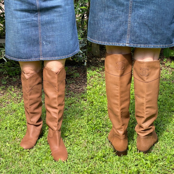 90s Authentic Riding Boots Chanel/riding Boots Chanel/beige 