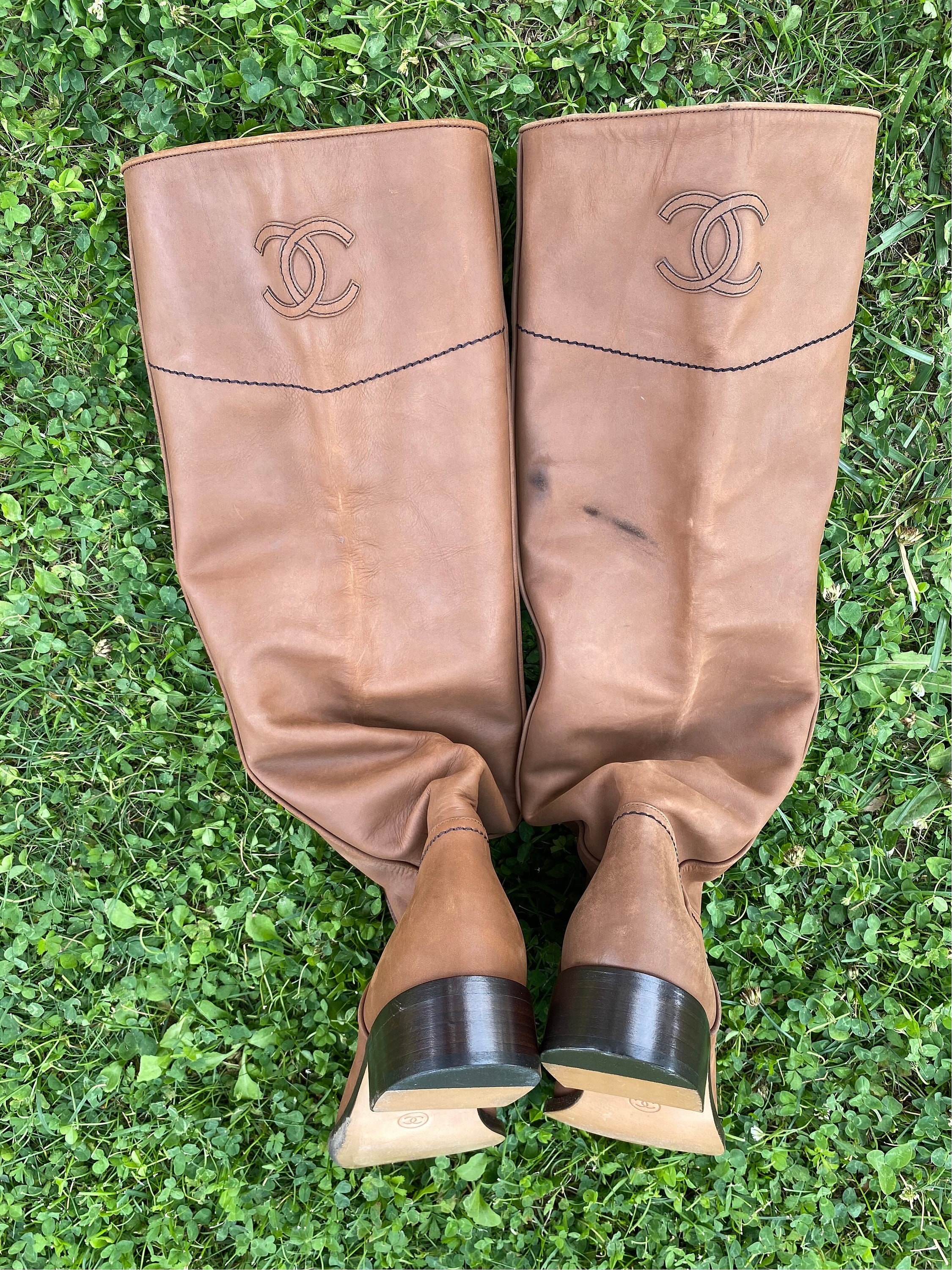 Chanel ascot top riding boots