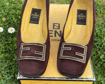 80s Vintage Fendi décolleté/Design shoes Fendi/Brown décolleté Fendi/Shoes Fendi/Pumps Fendi suede