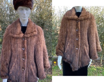 90s Luxury Cape fur shrug vintage/Brown shrug mink/Fashion fur cape-shrug/Design mink fur cape/Design cape mink