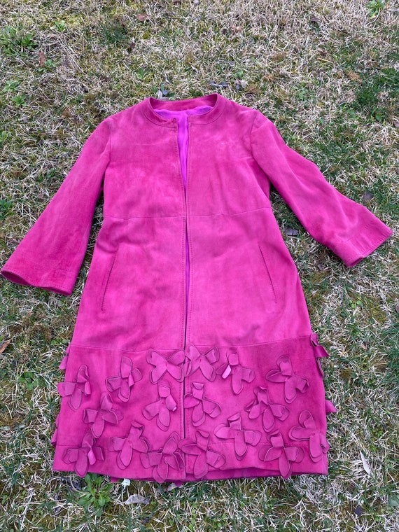 90s Vintage trench leather Monogram/Pink jacket c… - image 2