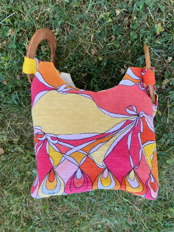 60s Vintage upcycle Pochette Hand Made fabric Emi… - image 7