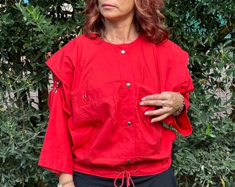 Mode veste vintage des années 70/Veste rouge coton/Veste Safari rouge/Veste design années 70/Veste vintage des années 70