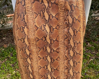 90s Vintage leather skirt Italy/Gonna in pelle/Leather Skirt/Brown skirt leather/Luxury skirt leather python print