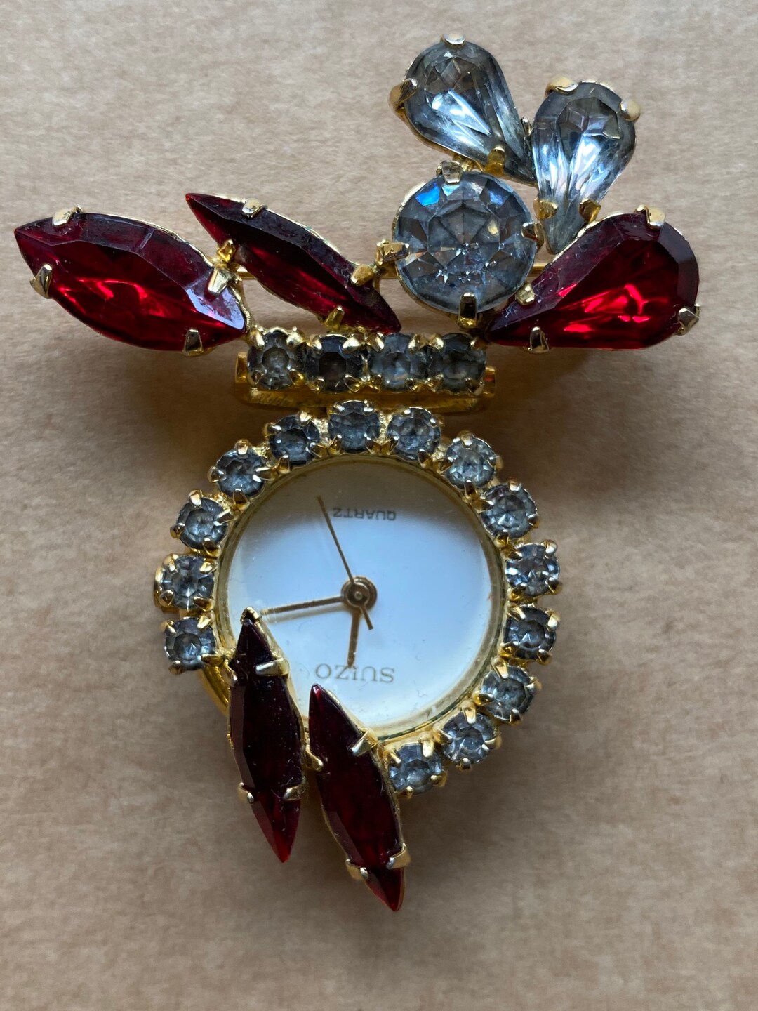 80s Vintage Watch Brooch Suizo/watch Quartz/gold Steel Watch/brooch