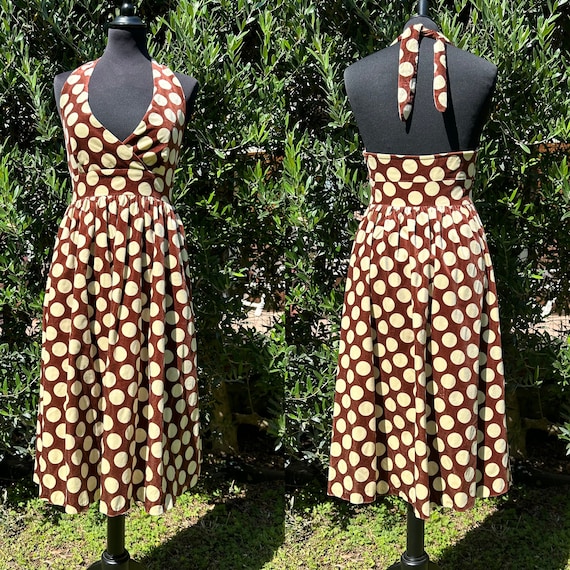 60s Vintage Dress Polka Dots brown White Dress Cotton velvet Cotton Dress Polka Dots brown Dress With Polka Dots design Small Dress Polka Dots Etsy UK