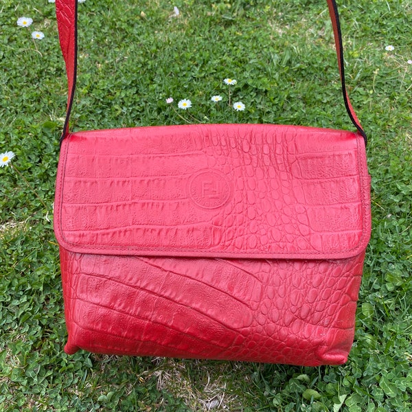 80s Authentic vintage Crossbag Fendi/Red bag leather/Design Cross bag Fendi/Shoulder bag Fendi/Shoulderbag Fendi