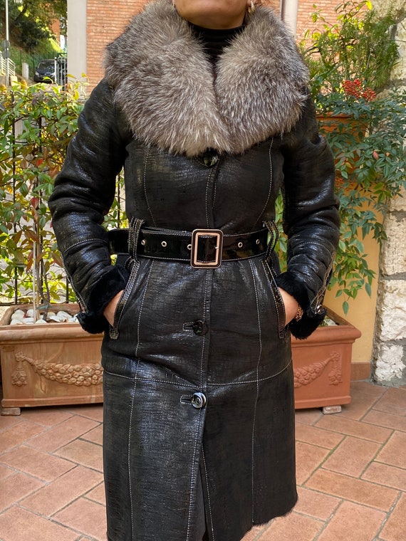 Vintage Shearling 90s/Vintage Black Fur Coat/Desig