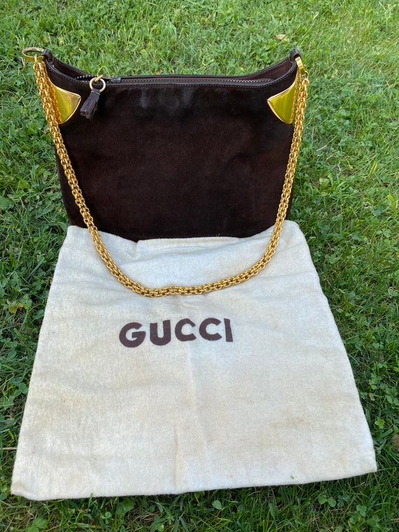 80s Vintage Authentic Gucci Rare Patent Bag/Brown Chamois bag/Gucci Patent Bag/Gucci Crossbag Lumiteg Edition