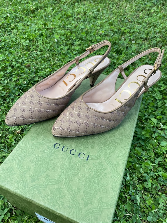 Gucci Canvas Green & Red Horsebit Mules Size 5