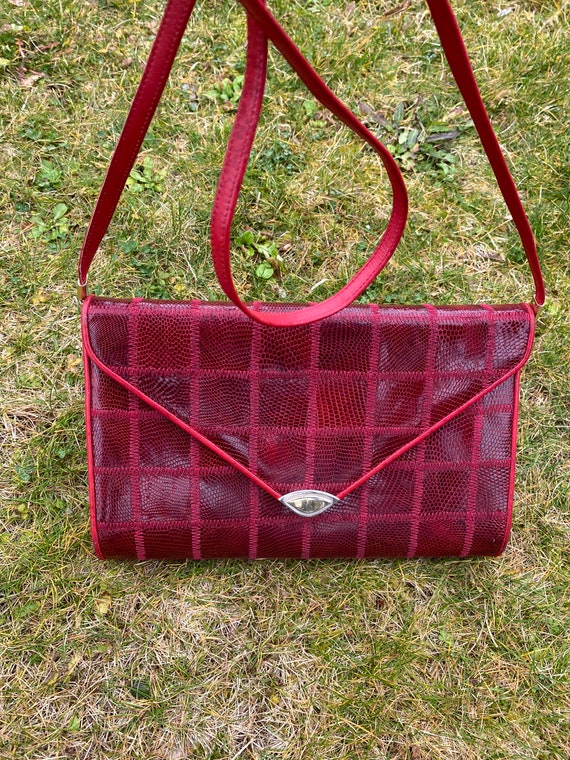 70s Vintage pochette lizards Italy/Bordeaux red p… - image 1