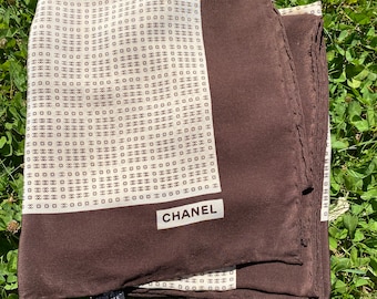 Écharpe authentique vintage des années 80 Chanel/Écharpe de luxe CHANEL Rare/Écharpe ivoire marron Chanel/Écharpe vintage Design Chanel