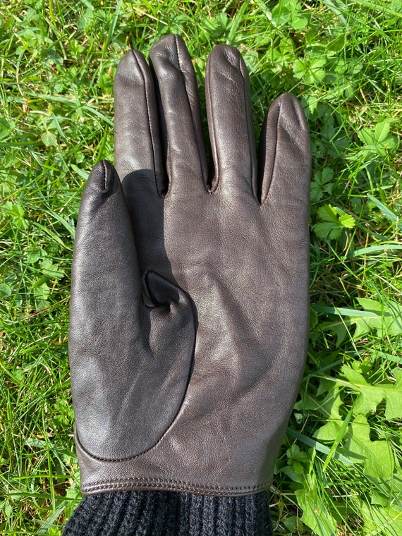 90s Vintage gloves Design Gucci/Leather wool glov… - image 5