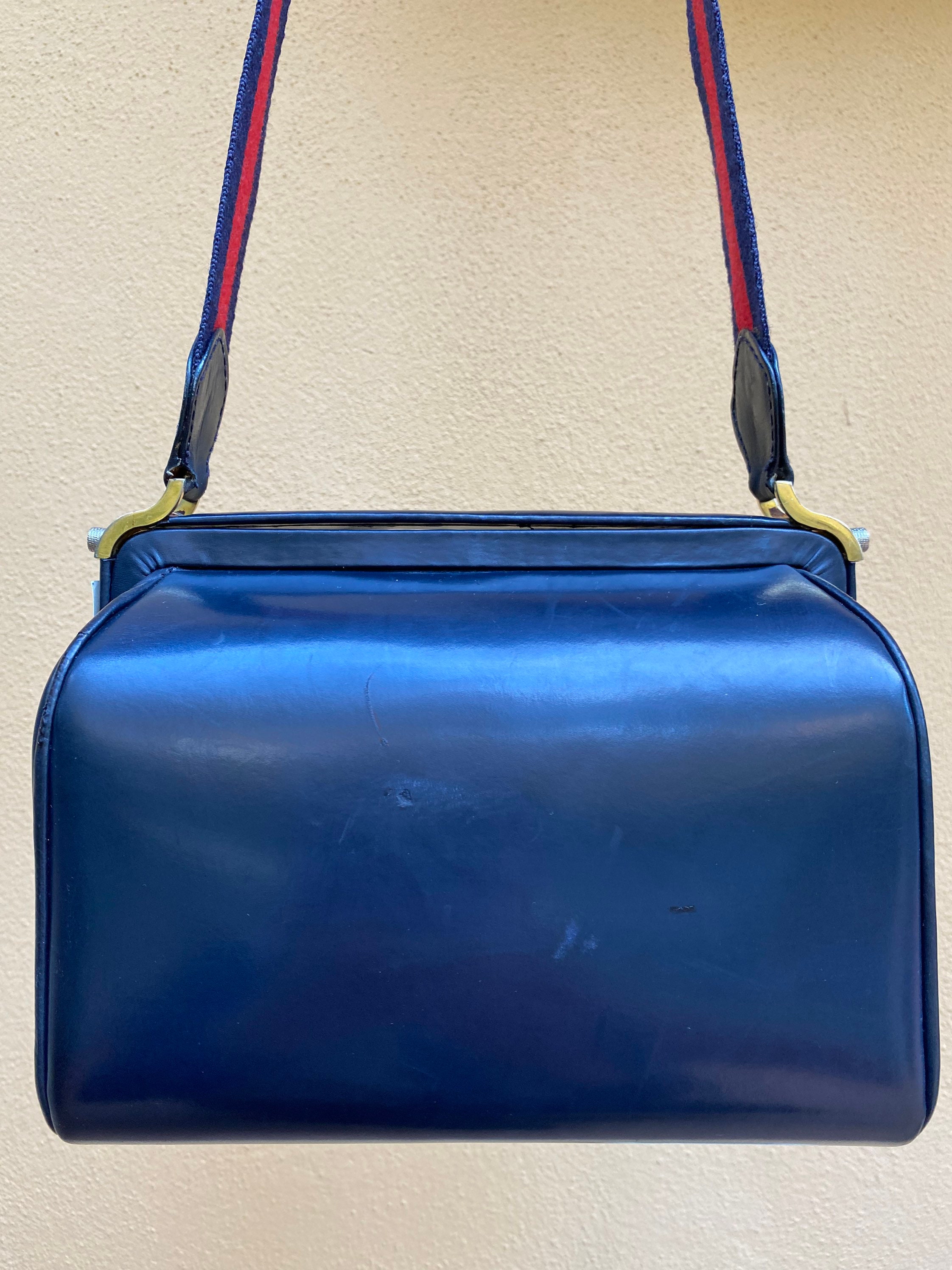 Vintage clutch bag 60s/Fashion leather bag/ Blue leather Etsy