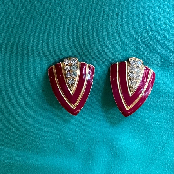 Boucles d'oreilles vintage années 60 V artisan Florence/Boucles d'oreilles vintage années 60/Boucles d'oreilles mode V vintage/Boucles d'oreilles rouges années 60