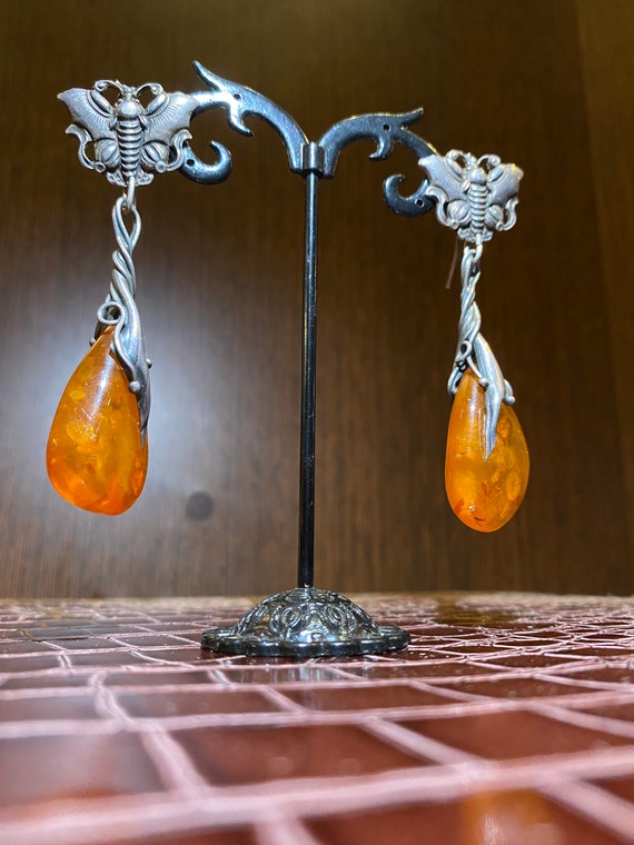 Amber drop 2024 earrings silver