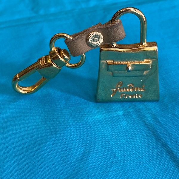 Porte-clés authentique des années 80 Fratini Firenze/Sac porte-clés en métal doré/Porte-clés de charme Fratini le sac/Design rare pendentif chaînes sac pour le sac