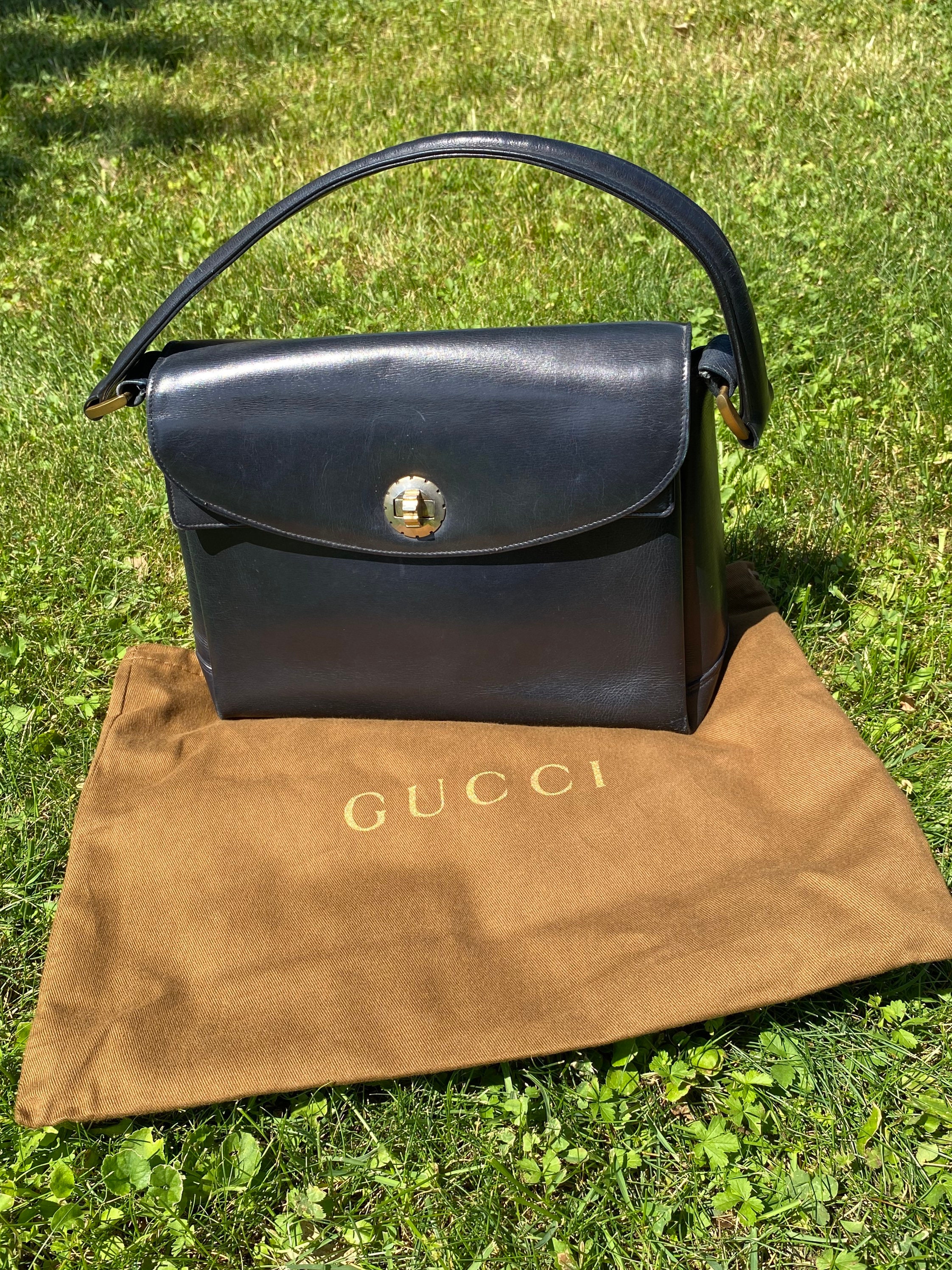 Rare ca. 1960 Gucci Leather & Canvas Shoulder Bag with