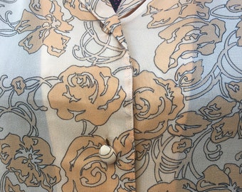 70s Silk Blouse Vintage SHIRT EMILIO PUCCI/Beige floral shirt/Emilio Pucci blouse/ Fashion designer blazer Pucci/Silk Shirt Pucci/