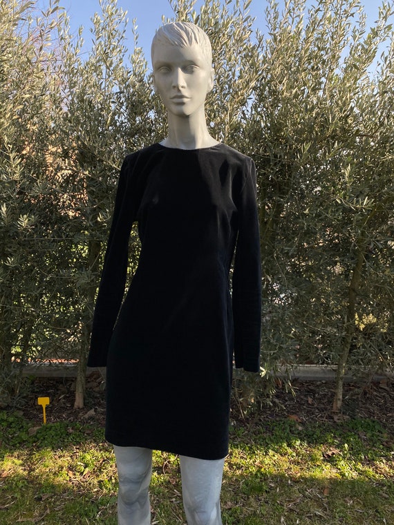 60s Vintage velvet dress/Velvet black dress/Tailo… - image 1