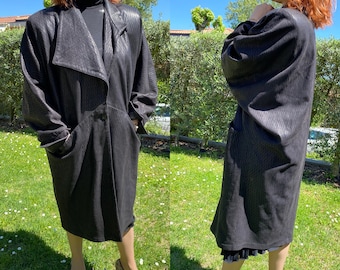 90s Vintage trench Options Exclusive Collection/Black trench leather/Y C Options vintage leather raincoat