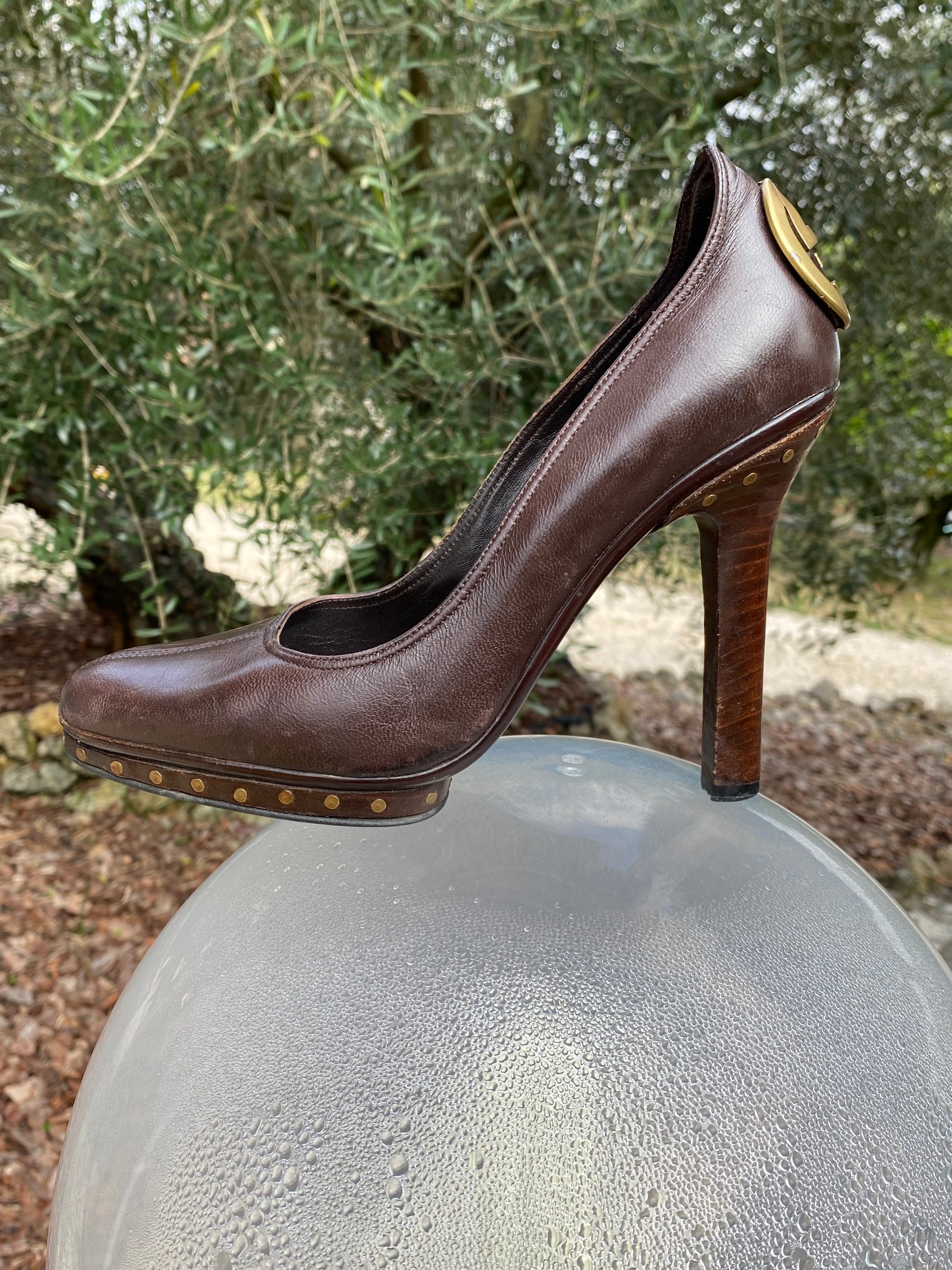 90s Vintage Décolleté Gucci Style/brown Décolleté | Etsy