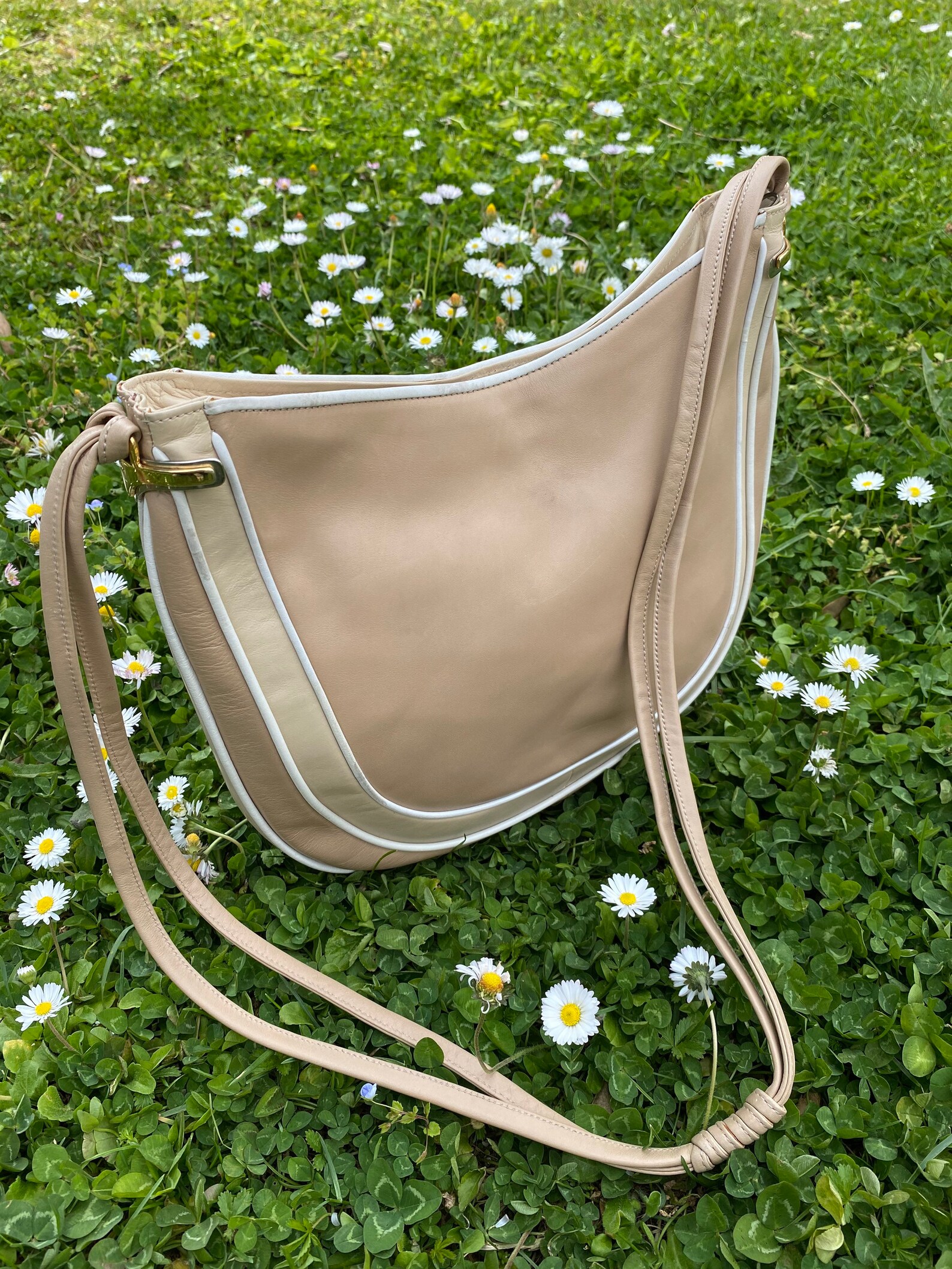 90s Vintage Shoulder bag/Beige ivory leather bag/Fashion bag Etsy