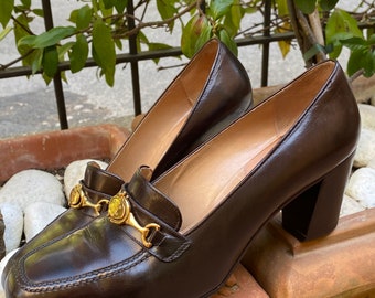 90s Vintage Celine Pump/Design Luxury shoes Marque Deposee Celine/Brown leather pump/Celine shoes