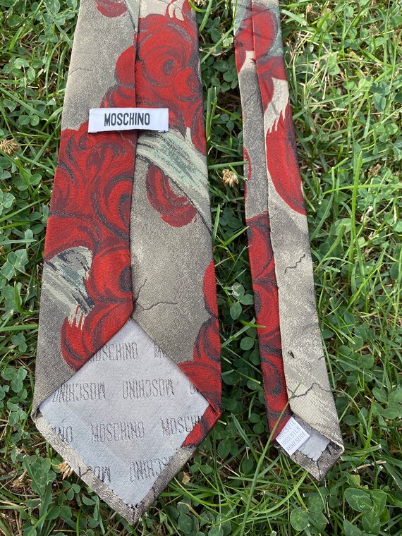 80s Moschino Vintage Tie/Gray red silk tie/Design… - image 6