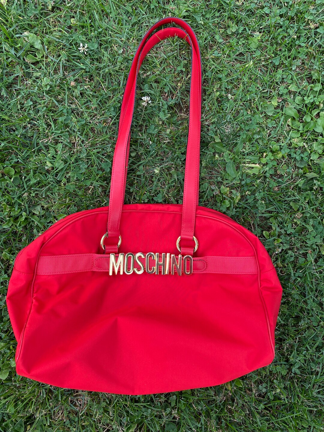 90s Vintage Bag Moschino/red Bag Nylon Leather/moschino Bag/tote Bag