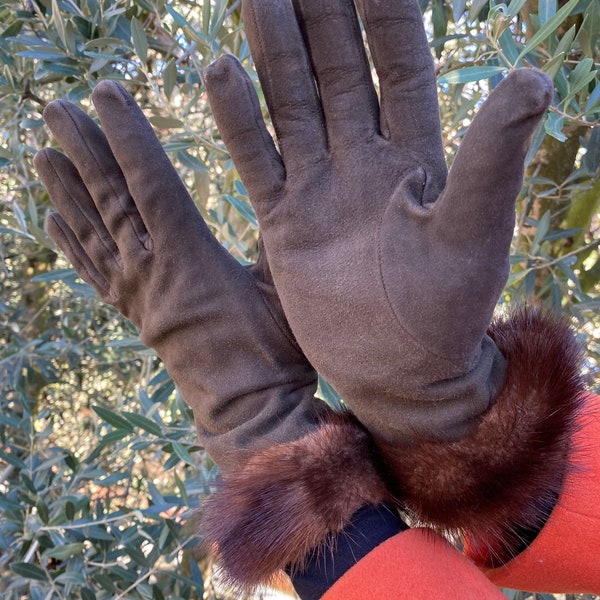 90s Vintage gloves Design Prada/Chamois gloves Prada/Vintage suede Prada gloves/Gloves Prada
